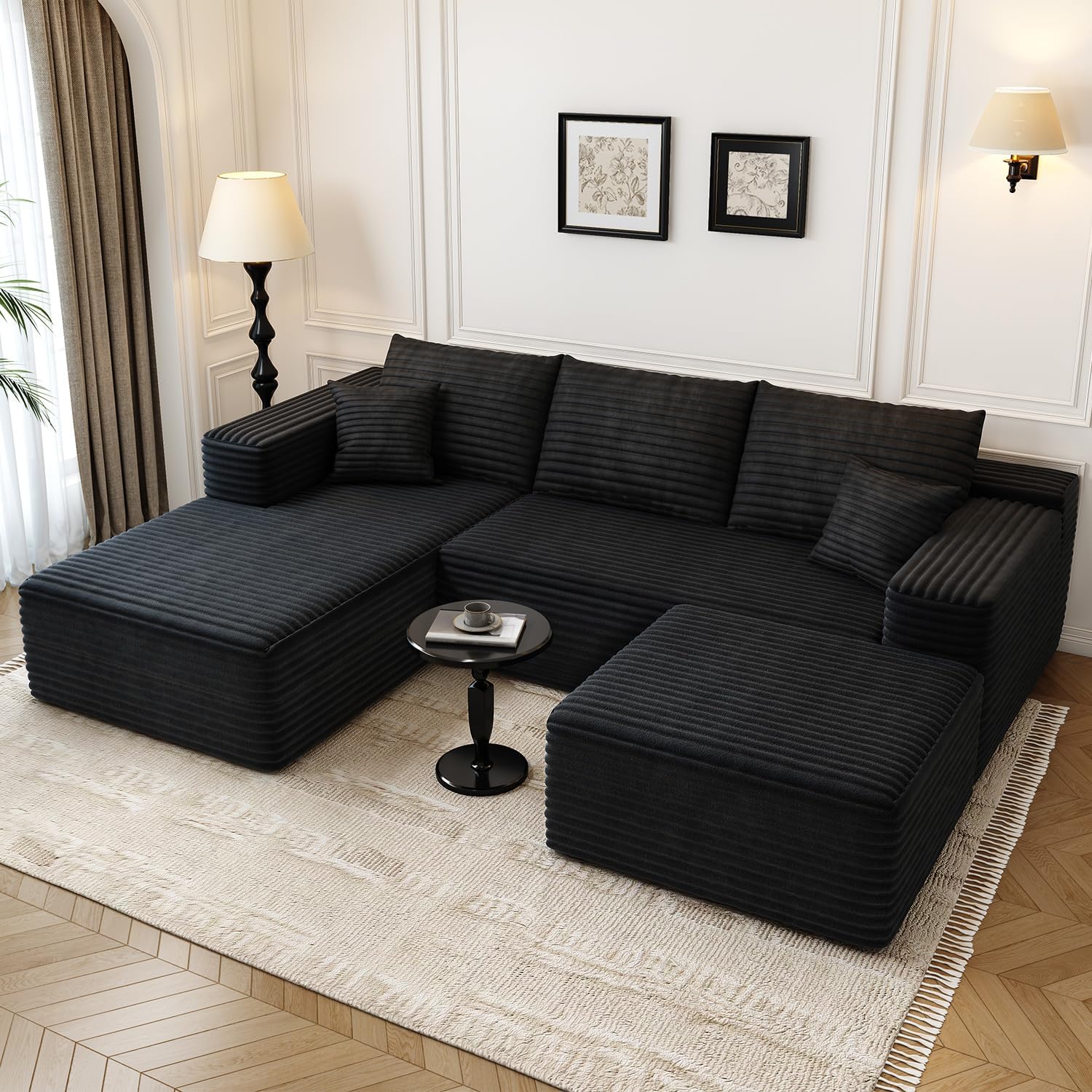 107.5 inch Cloud Modular Sectional Sofa with L-Shaped Chaise Lounge, Modern Minimalist Upholstered Sofa Deep Seating Corner Sofa